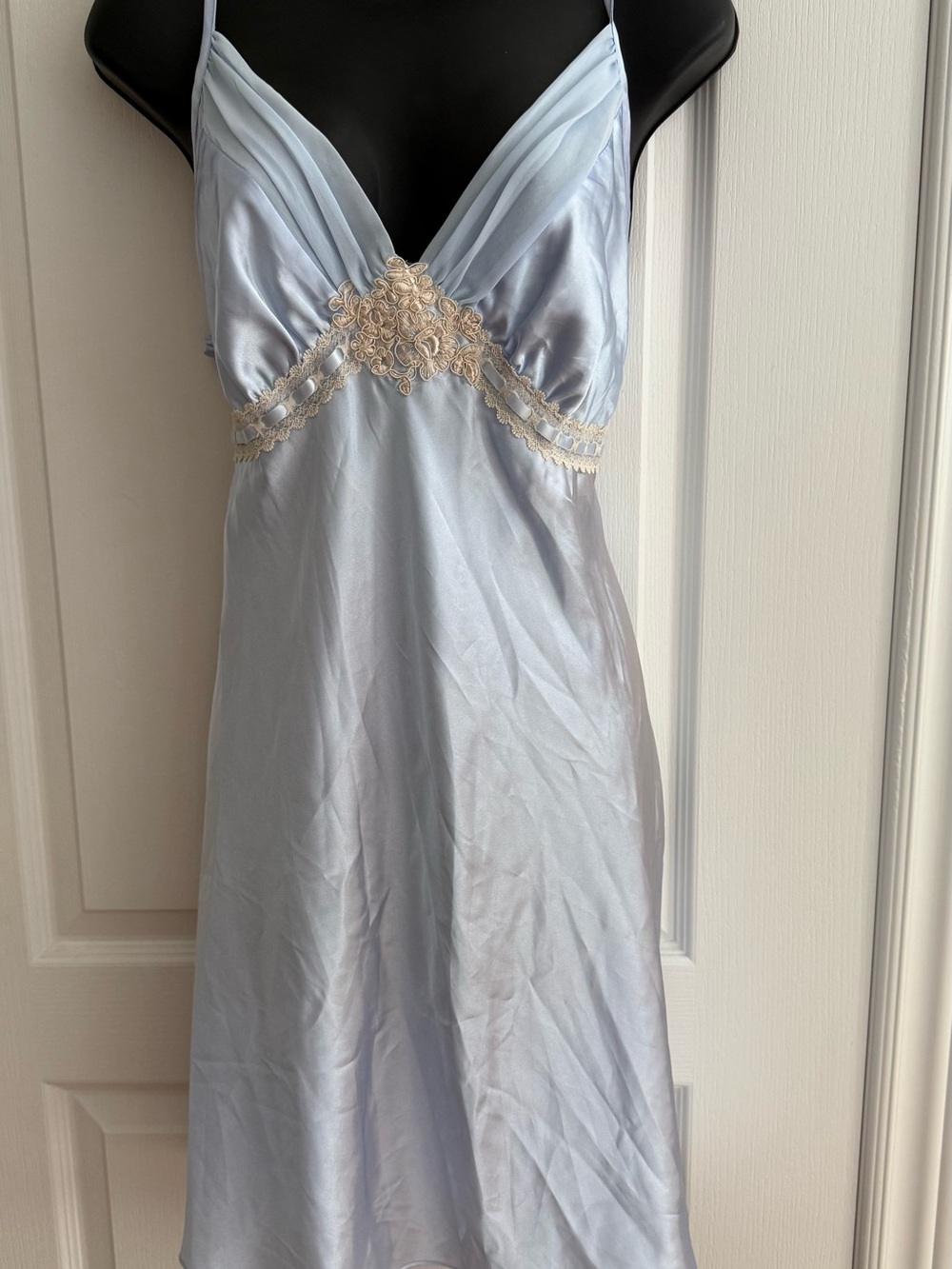 George Light Blue Satin Dress with Spaghetti Straps